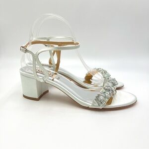 Badgley Mischka Size 7.5 Pastel‎ Blue Green Satin Dress Sandals Heels Shoes